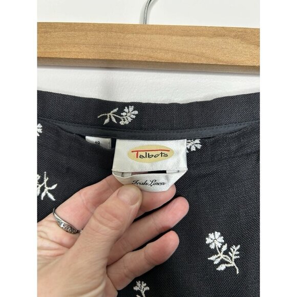 Talbots 100% Irish Linen Black Floral Embroidered Lagenlook Capri Pants Size 18 - Picture 4 of 10